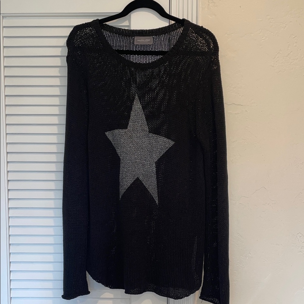 Wooden Ships Black Knit Top with Gray Star